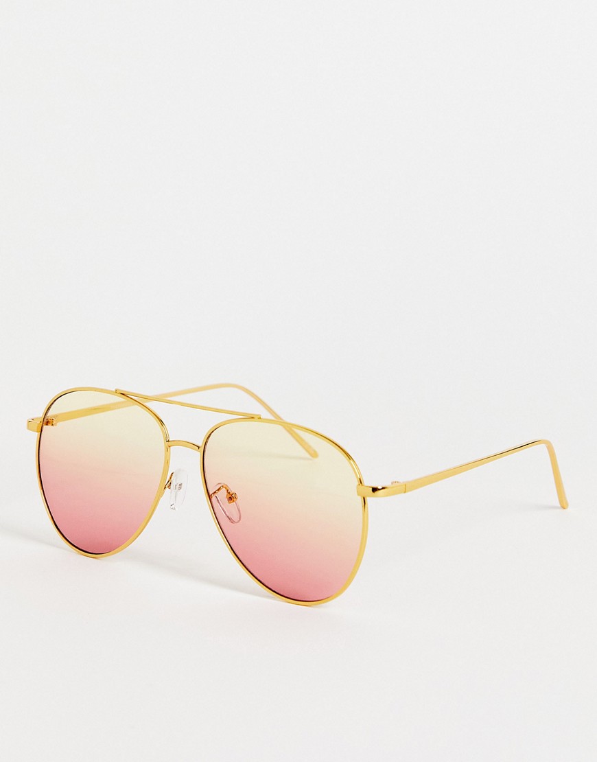 ASOS DESIGN oversized aviator fashion sunglasses in ombre-Gold