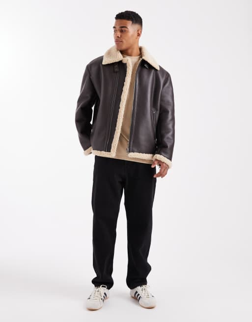 ASOS DESIGN oversized aviator jacket in brown