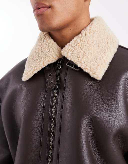 ASOS DESIGN oversized aviator jacket in brown, 4 of 5