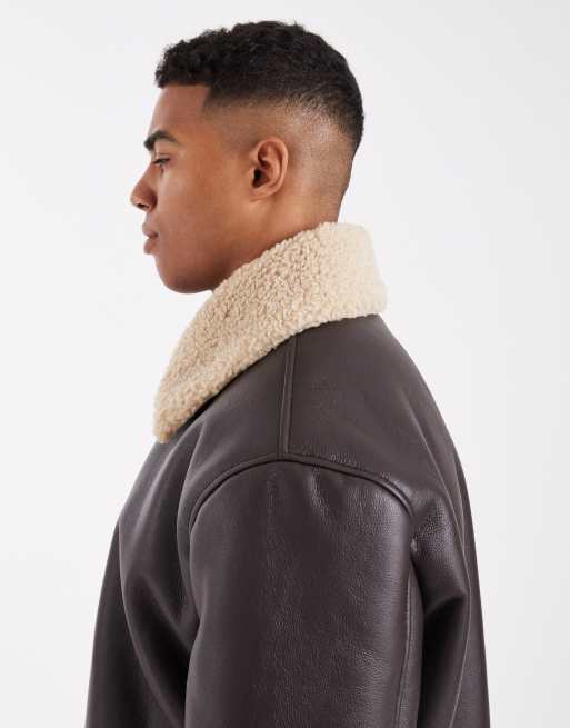 ASOS DESIGN oversized aviator jacket in brown