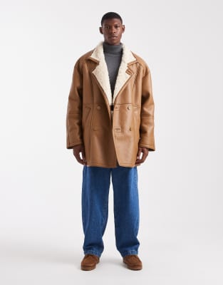 Asos Design Oversized Aviator Jacket In Brown