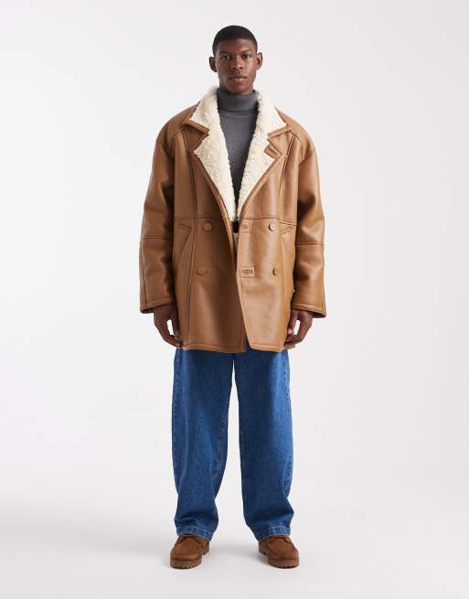 ASOS DESIGN oversized aviator jacket in brown, 2 of 5