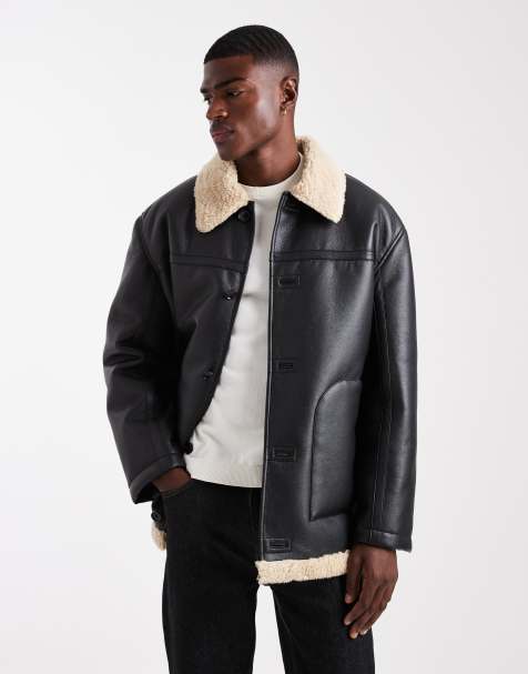 ASOS DESIGN oversized aviator jacket with contrast collar in black - view 1