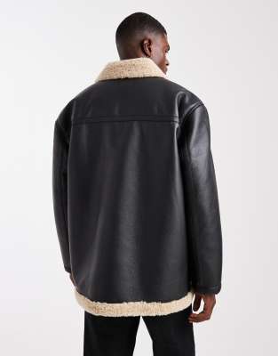 Asos Design Oversized Aviator Jacket With Contrast Collar In Black