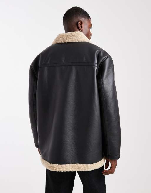 ASOS DESIGN oversized aviator jacket with contrast collar in black