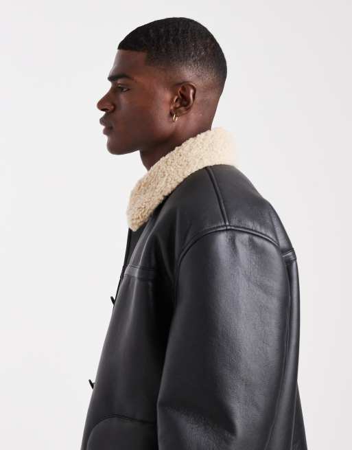 ASOS DESIGN oversized aviator jacket with contrast collar in black