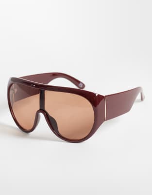 Asos Design Oversized Aviator Sunglasses In Burgundy