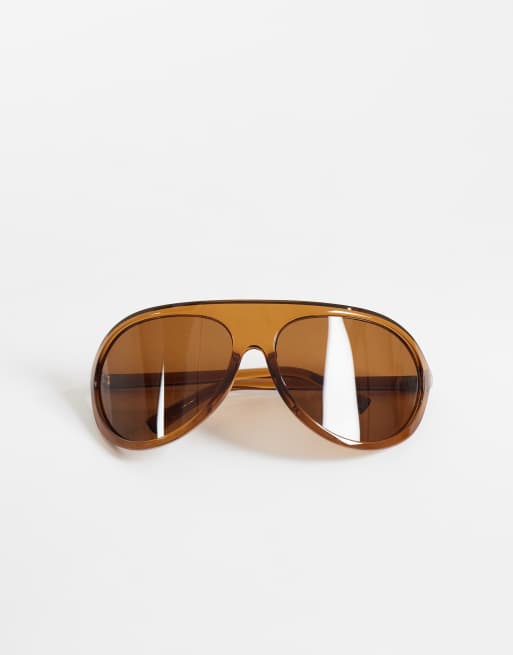 ASOS DESIGN oversized aviator wrap sunglasses in crystal brown, 3 of 3