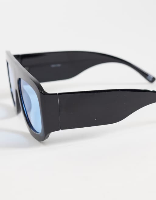ASOS DESIGN - Oversized aviator zonnebril in zwart met blauwe glazen, 2 van 3