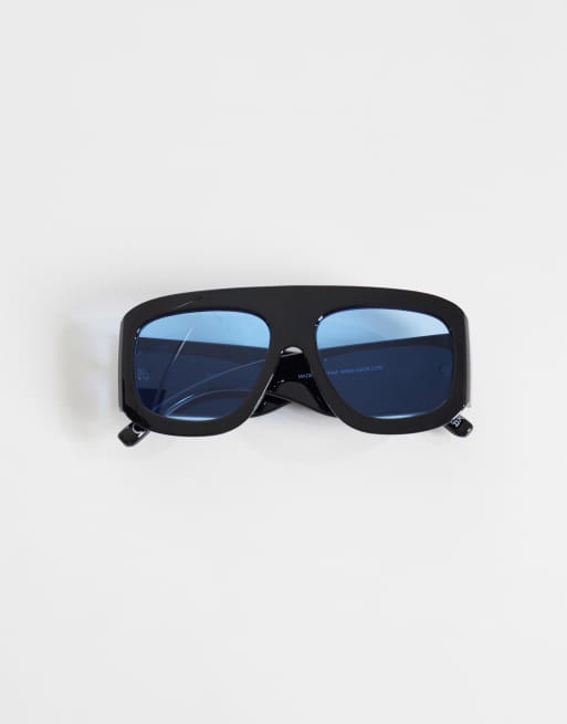 ASOS DESIGN - Oversized aviator zonnebril in zwart met blauwe glazen, 3 van 3