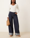 [ASOS DESIGN] ASOS DESIGN oversized baggy boyfriend jeans with turn up hem in rinse wash-Navy 14 Rinse wash