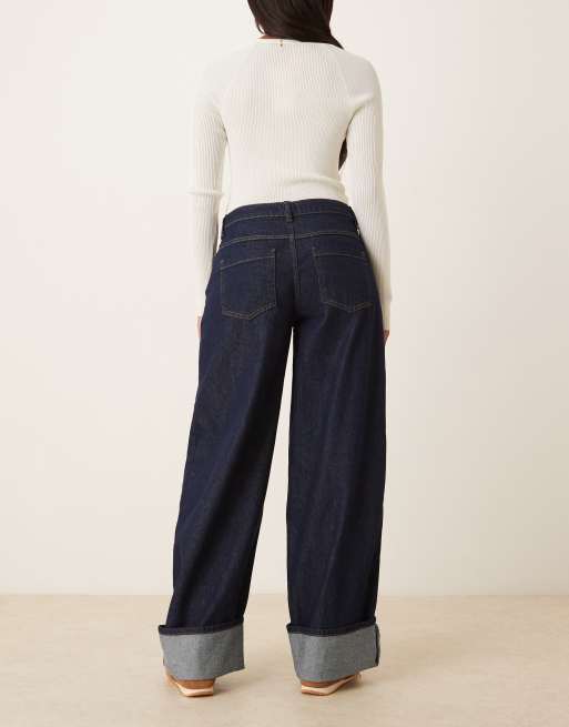 ASOS DESIGN oversized baggy boyfriend jeans with turn up hem in rinse wash, 2 of 5