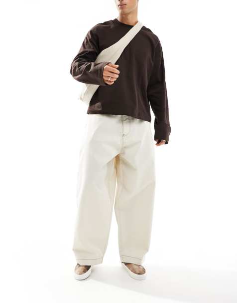 ASOS DESIGN - Oversized baggy broek in wit met contrasterende stiksels - view 1