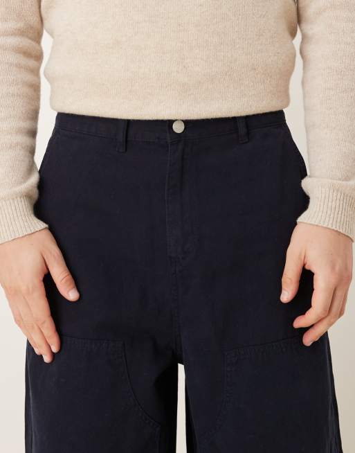 ASOS DESIGN - Oversized baggy broek met timmermansdetails in marineblauw, 4 van 5