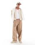 [ASOS DESIGN] ASOS DESIGN oversized baggy canvas pants with knee panels in beige-Neutral W33 L32 BEIGE