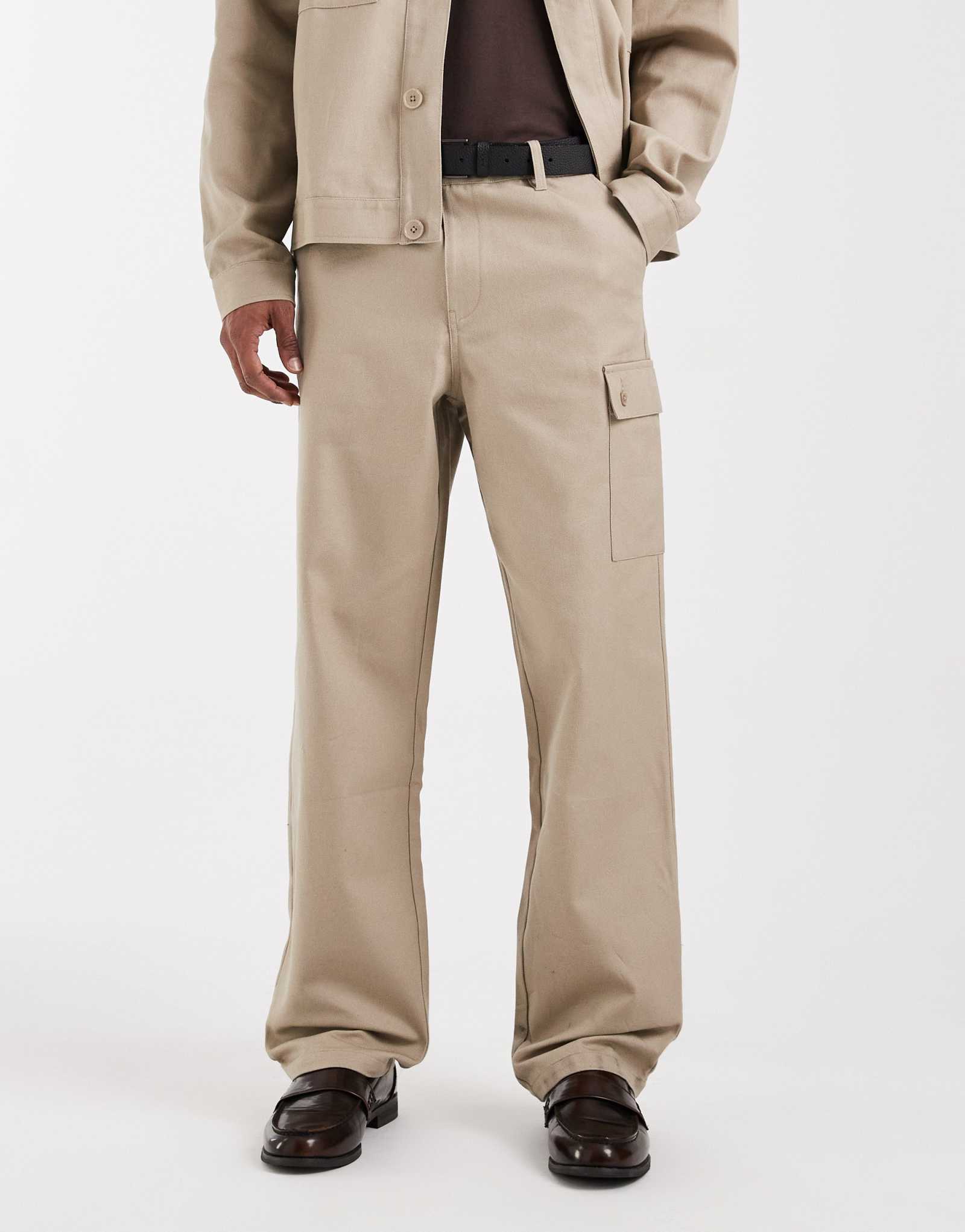 ДИЗАЙНЕРСКИЕ мешковатые брюки-карго оверсайз от ASOS бежевого цвета - часть комплекта