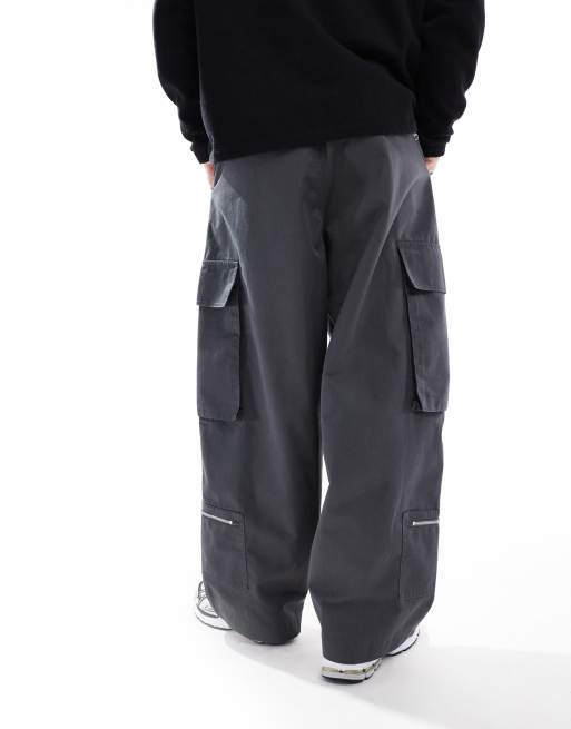 ASOS DESIGN oversized baggy cargo pants with zip details in charcoal, 2 of 5