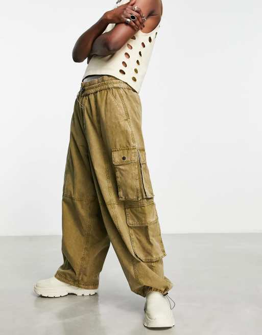 ASOS DESIGN oversized baggy cargo trouser with acid wash and multipockets  