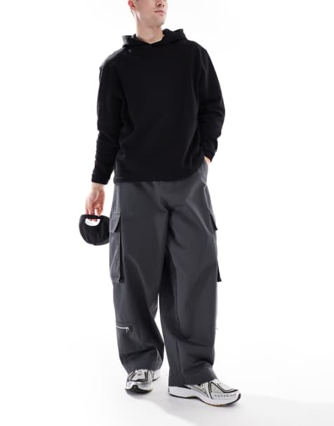 ASOS DESIGN oversized baggy cargo trousers with zip details in charcoal - view 1