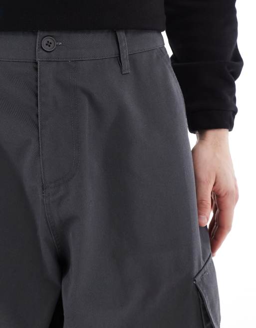 ASOS DESIGN oversized baggy cargo trousers with zip details in charcoal, 5 of 5