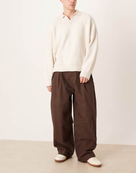 ASOS DESIGN oversized baggy chinos in brown with pleats