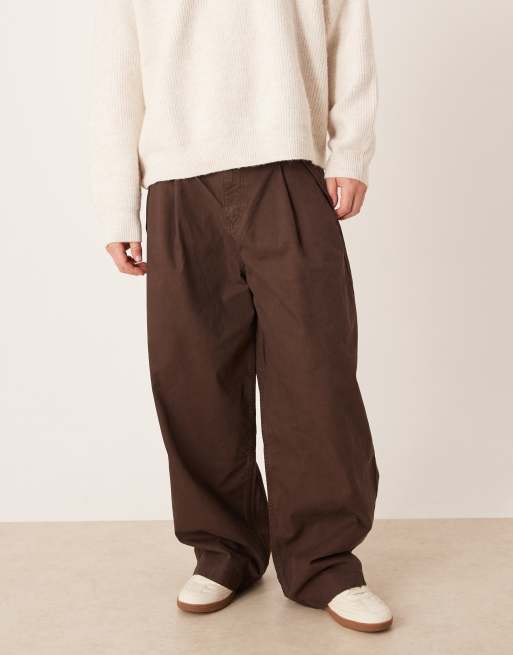 ASOS DESIGN oversized baggy chinos in brown with pleats, 2 of 5