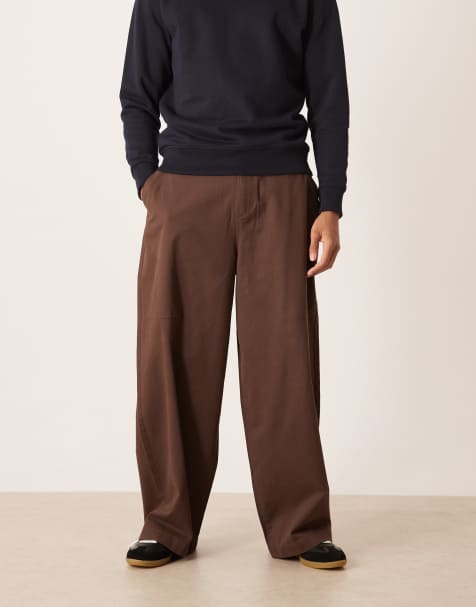 ASOS DESIGN oversized baggy chinos in brown with pleats - view 1
