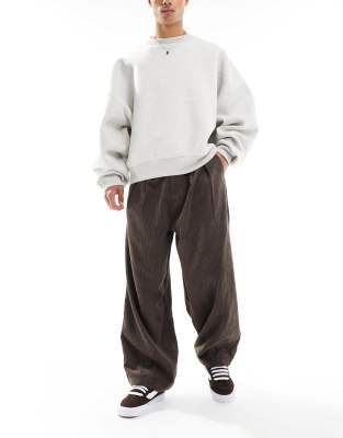 Asos Design Oversized Baggy Cord Pants With Pleats In Brown