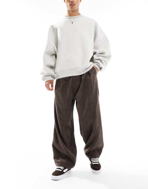 ASOS DESIGN oversized baggy cord pants with pleats in brown - view 1