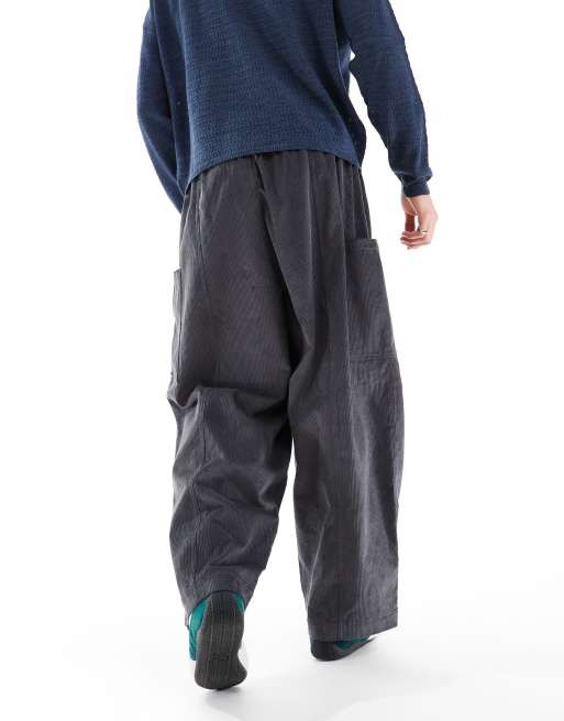 ASOS DESIGN oversized balloon cord pants in charcoal with side pockets
