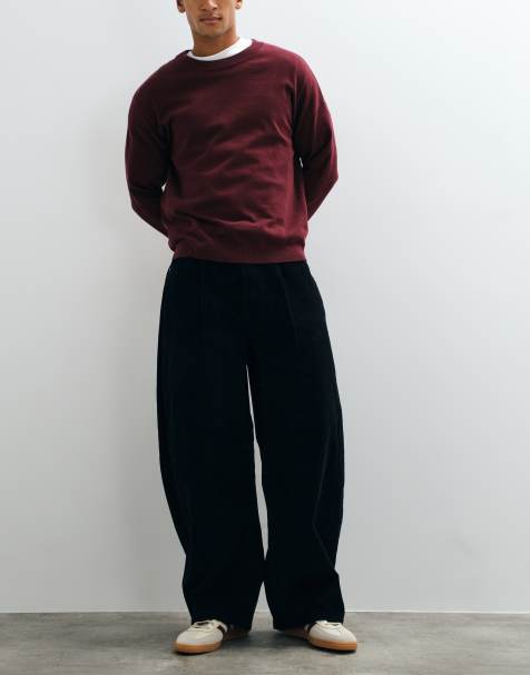 ASOS DESIGN oversized baggy corduroy trousers in black - view 1