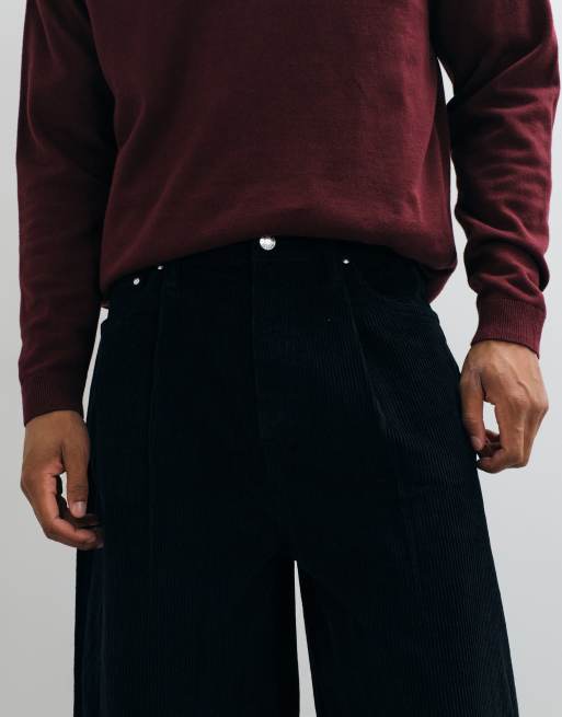 ASOS DESIGN oversized baggy corduroy trousers in black, 2 of 5