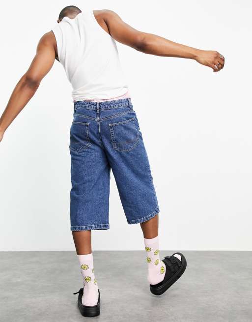 ASOS DESIGN oversized baggy denim shorts in mid wash