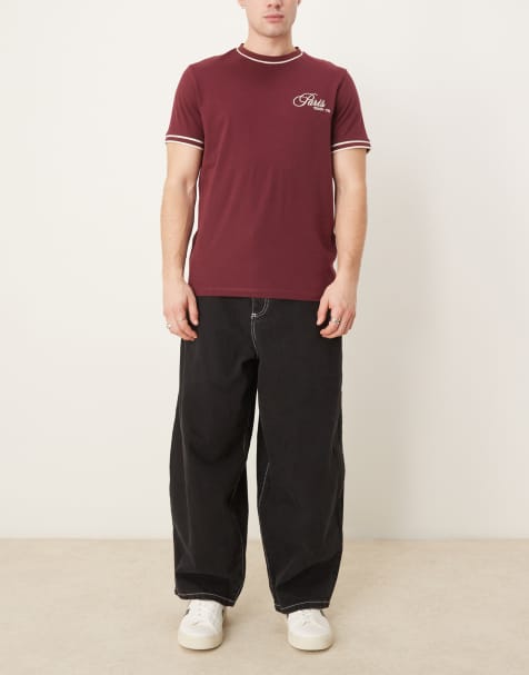 ASOS DESIGN oversized baggy in washed black with contrast stitch - view 1