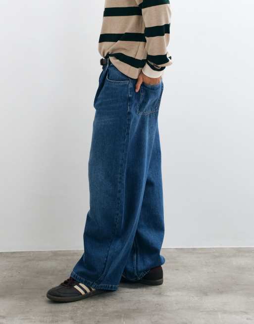 ASOS DESIGN oversized baggy jeans i mörkblå tvätt med veck, 3 av 5