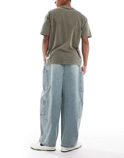 ASOS DESIGN oversized baggy jeans in bleach wash with tint and cargo pockets