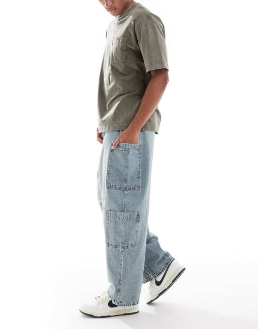 ASOS DESIGN - Oversized baggy jeans in gebleekte wassing met tint en cargozakken, 3 van 5