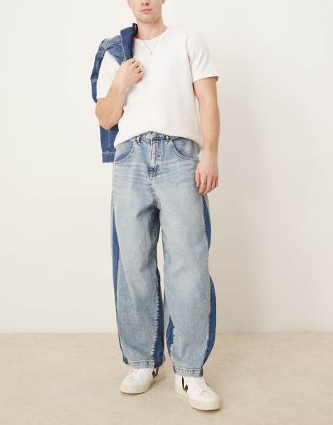 ASOS DESIGN oversized baggy jeans in mid blue with side panels - view 1