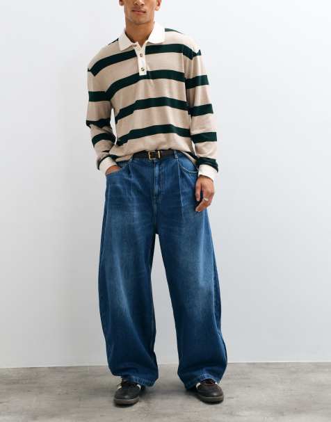 ASOS DESIGN oversized baggy jeans w ciemnoniebieskim odcieniu denimu z zakładkami - view 1