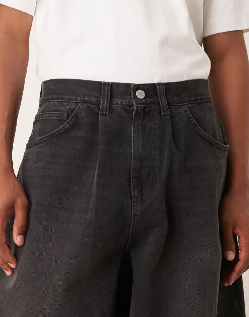 ASOS DESIGN oversized baggy jeans with pleats in black wash (Part of a set)