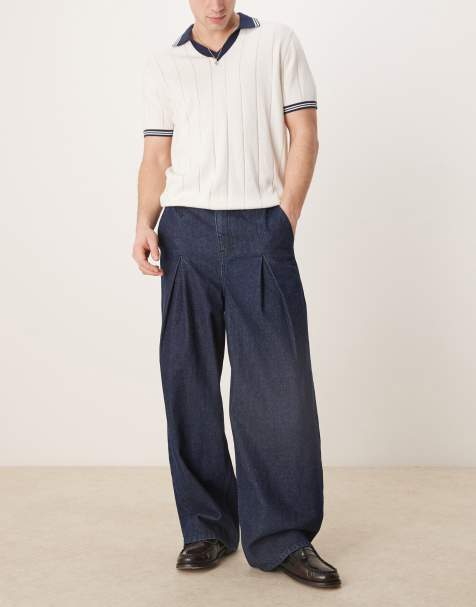 ASOS DESIGN oversized baggy jeans with pleats in mid wash blue - view 1
