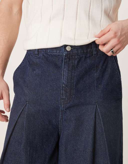 ASOS DESIGN oversized baggy jeans with pleats in mid wash blue