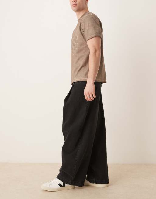 ASOS DESIGN oversized baggy jeans with pocket pleats in washed black