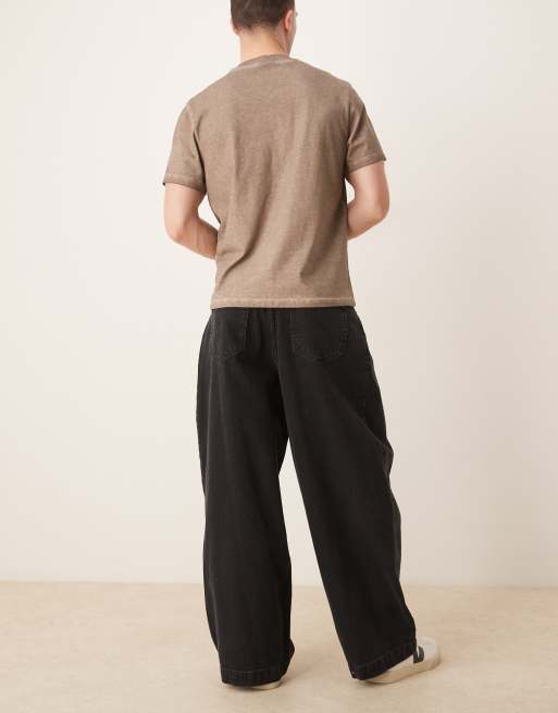 ASOS DESIGN oversized baggy jeans with pocket pleats in washed black, 3 of 5