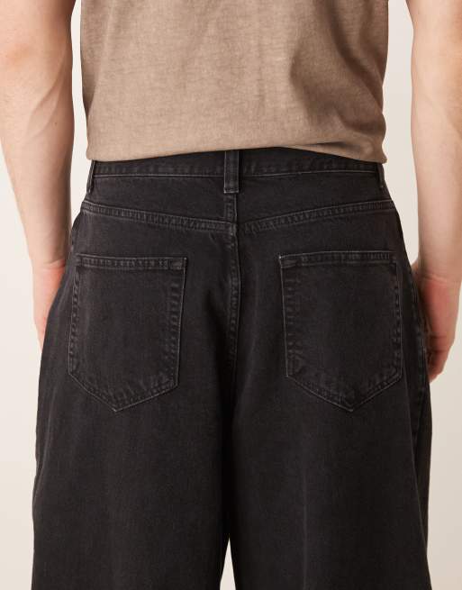 ASOS DESIGN oversized baggy jeans with pocket pleats in washed black, 4 of 5