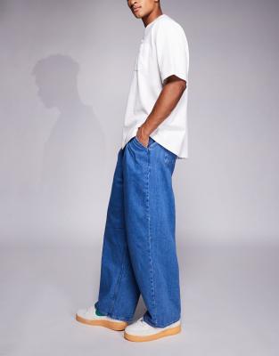 Asos Design Oversized Baggy Jeans With Side Belts-blue In Blue