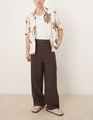 Asos Design Oversized Baggy Linen Look Pants In Brown