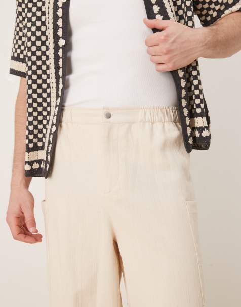 ASOS DESIGN oversized baggy linen look pants in ecru - view 1