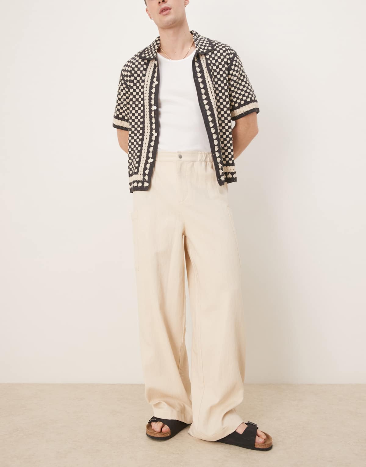 ASOS DESIGN oversized baggy linen look trouser in ecru