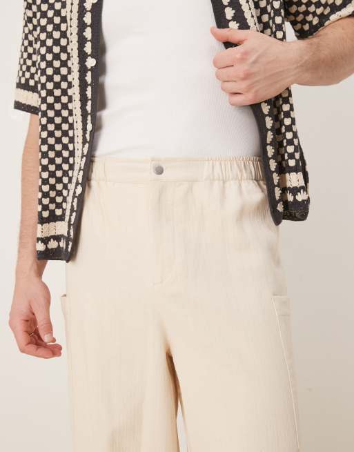 ASOS DESIGN oversized baggy linen look pants in ecru 